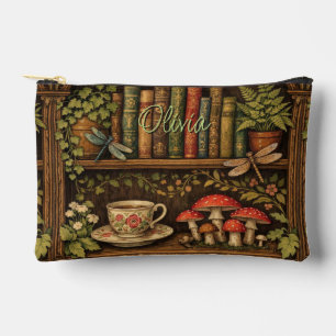 Retro book shelf dragonflies coffee florals accessory pouch