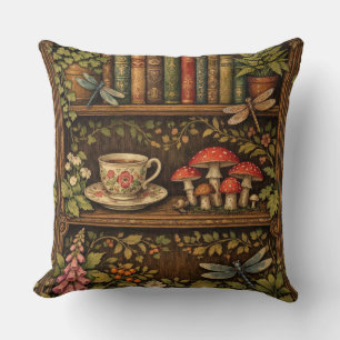 Retro book shelf mushrooms coffee floral  cushion