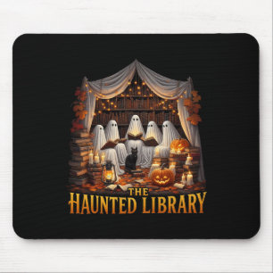 Retro Bookish Witch Boo Ghost Haunted Bookstore Ha Mouse Pad