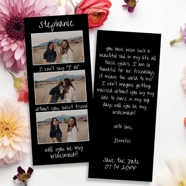Retro Bookmark 3 Photo Strip Bridesmaid Proposal Save The Date (Creator Uploaded)