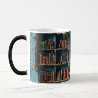 Retro Bookshelf Design Mug, Unique Artistic Coffee Magic Mug