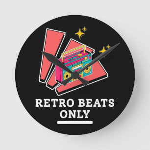 Retro Boombox 80s 90s Vintage Music Beats Round Clock