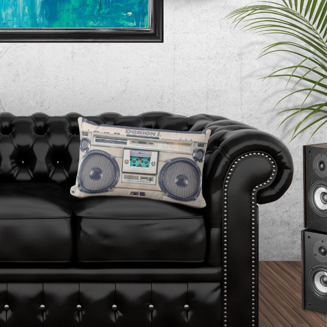 Retro Boombox Beige Lumbar Cushion (Creator Uploaded)