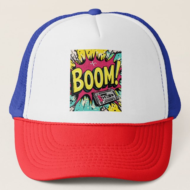Retro Boombox Blast Trucker Hat (Front)
