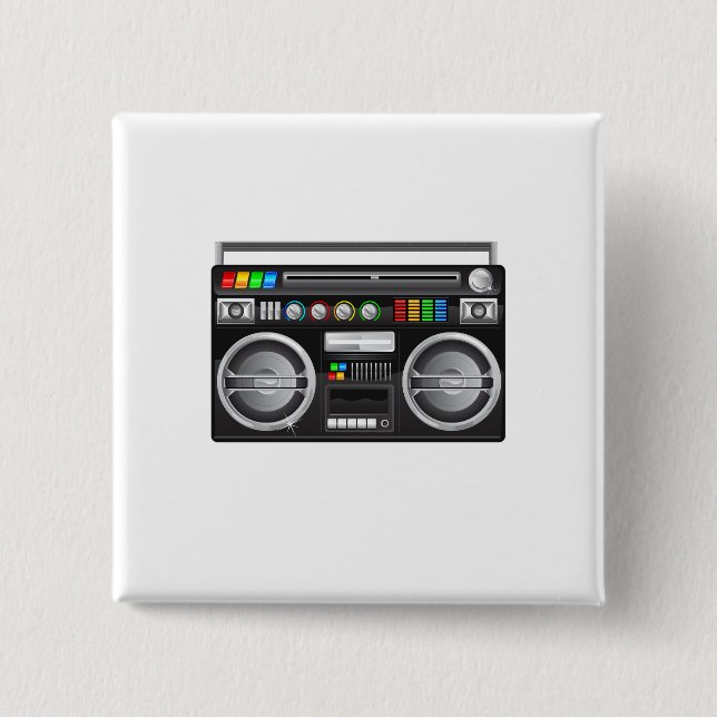 retro boombox ghetto blaster graphic 15 cm square badge (Front)