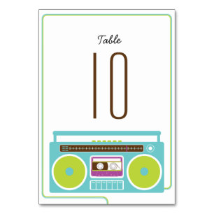 Retro Boombox Indie Mixtape Wedding Blue / Lime Table Number