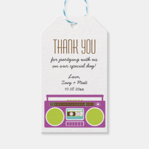 Retro Boombox Indie Mixtape Wedding Purple Lime Gift Tags