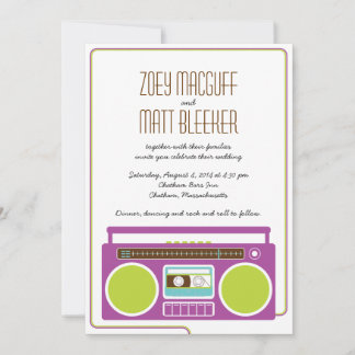 Retro Boombox Indie Mixtape Wedding (Purple/Lime) Invitation