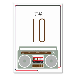 Retro Boombox Indie Mixtape Wedding Red / Black Table Number