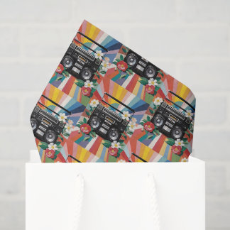 Retro Boombox With Rainbows And Flowers Tissue Paper