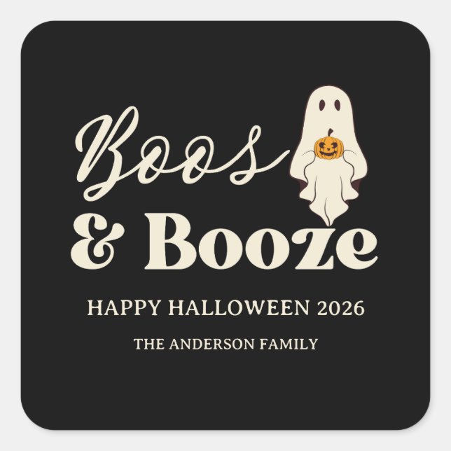  Retro Boos & Booze Spooky Halloween Square Sticker (Front)