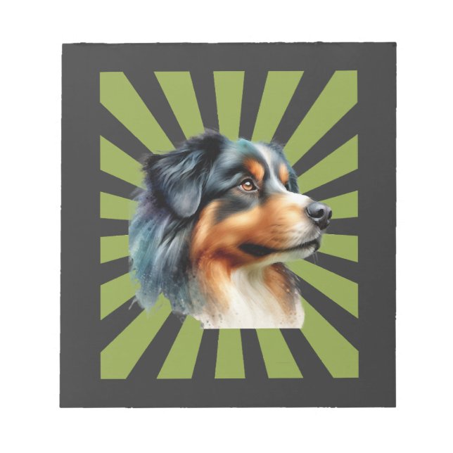 Retro Border Collie Sunburst Graphic design Notepad (Front)