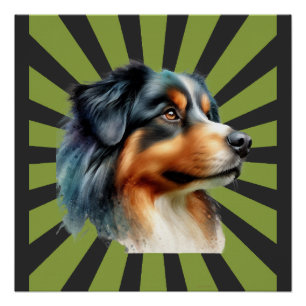 Retro Border Collie Sunburst Graphic design Poster