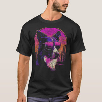 Retro Border Collie With Sunglasses Vintage 80s Su T-Shirt