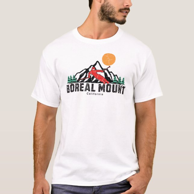 Retro Boreal Mountain Ski Sunset T-Shirt (Front)