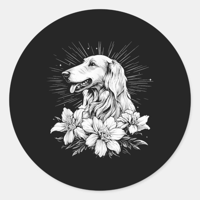 Retro Borzoi Dog Lover Tattoo Style  Classic Round Sticker (Front)