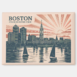 Retro Boston Sailboats Skyline Art Classic Bold Magnet