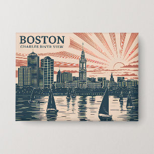 Retro Boston Sailboats Skyline Art Classic Boldd