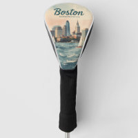 Retro Boston Skyline & Sailboats | Massachusetts