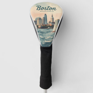 Retro Boston Skyline & Sailboats Massachusetts Golf Head Cover