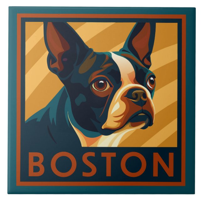 Retro Boston Terrier Portrait Tile (Front)