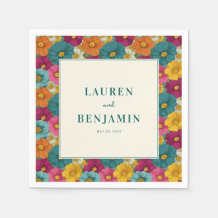 Retro Botanica and Teal Wedding Napkin