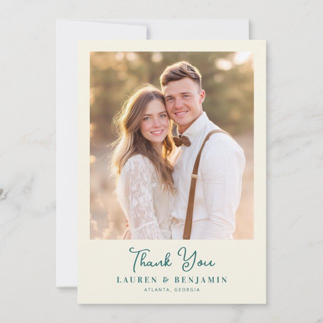 Retro Botanica and Teal Wedding Thank You Card (Front)