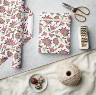 Retro Botanical Damask Wrapping Paper