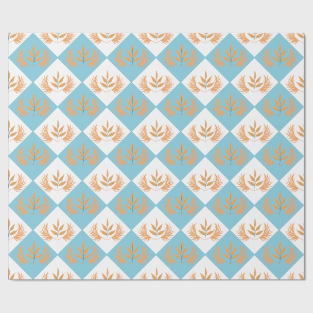Retro Botanical Geometric Pattern | Orange Floral  Wrapping Paper (Flat)