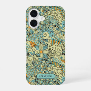 Retro Botanical Line Drawing Personalised iPhone 16 Case