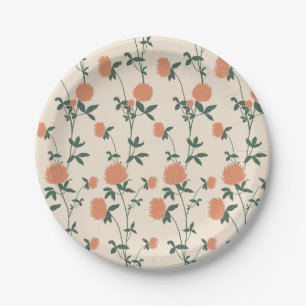 Retro Botanical Meadow Clover Sunbaked Clay Paper Plate