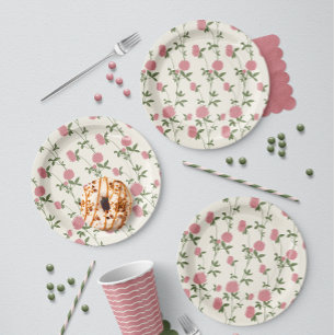 Retro Botanical Meadow Clover Vintage Archive Paper Plate