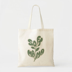 Retro Botanical "Soft Mama" Leaf Typography Design Tote Bag