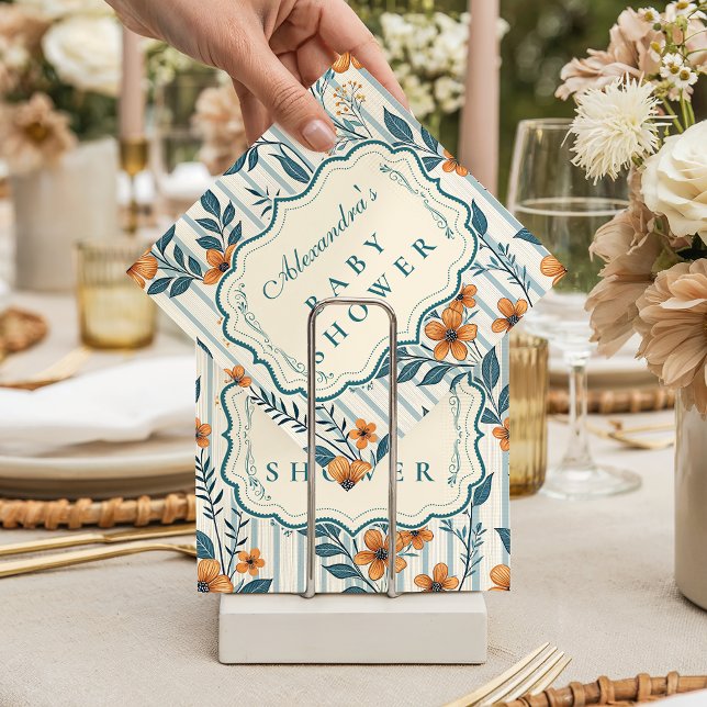 Retro Botanical Tile Baby Shower Napkin (Creator Uploaded)