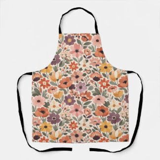 Retro Botanical Wildflower Apron in Autumn Tones