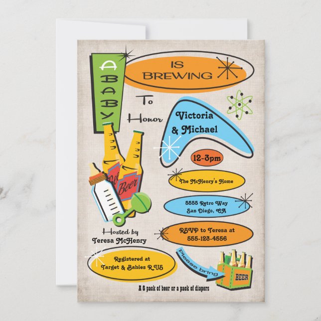 Retro Bottles & Beers Baby Shower invitations (Front)