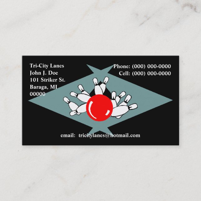 Retro Bowling Alley Lanes Sharp Boomerang pointer Business Card (Front)