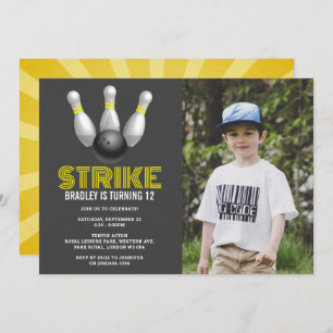 Retro Bowling Any Age Birthday Photo Invitation