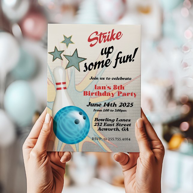 Retro Bowling Birthday Invitation (Creator Uploaded)