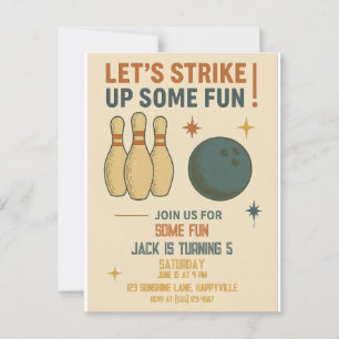 Retro Bowling Birthday Invitation for Boys Postcard