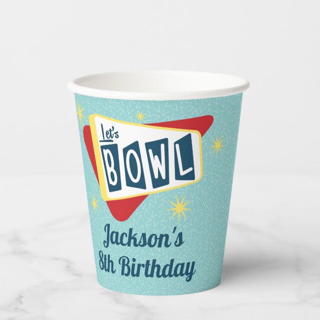 Retro Bowling Birthday Party 50's Tenpin Paper Cups (Front)