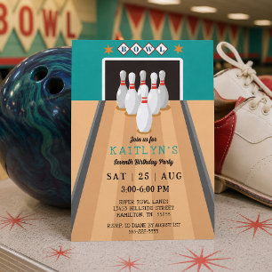 Retro Bowling Birthday Party Invitation