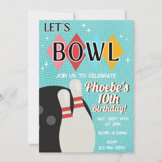 Retro Bowling Bowl Birthday Party Invitation