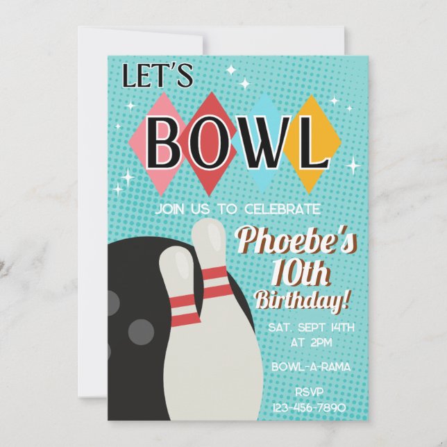 Retro Bowling Bowl Birthday Party Invitation (Front)