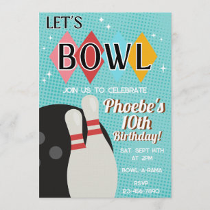 Retro Bowling Bowl Birthday Party Invitation