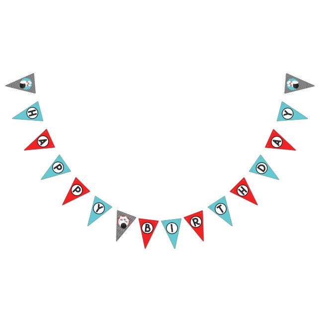 Retro Bowling Happy Birthday Bunting Flag Banner (All)