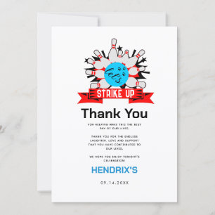 Retro Bowling Kids 1st Birthday Party Thank You Card