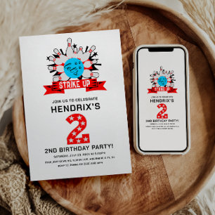 Retro Bowling Kids 2ND Birthday Party Invitation