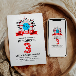 Retro Bowling Kids 3RD Birthday Party Invitation