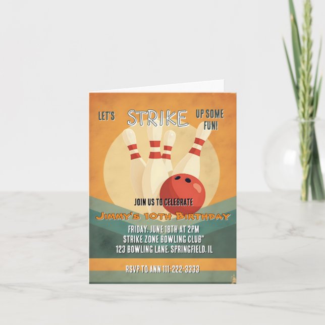 Retro Bowling Kids Birthday Party Invitation  (Front)